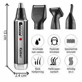 4-i-1 oppladbar trimmer – trimmer for nesehår, ørehår, øyenbryn og skjegg