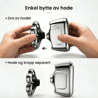 Veiledning for enkel utskifting av barberhodet på apparatet