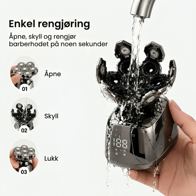 Trinnvis veiledning for å åpne, skylle og rengjøre barberhodet