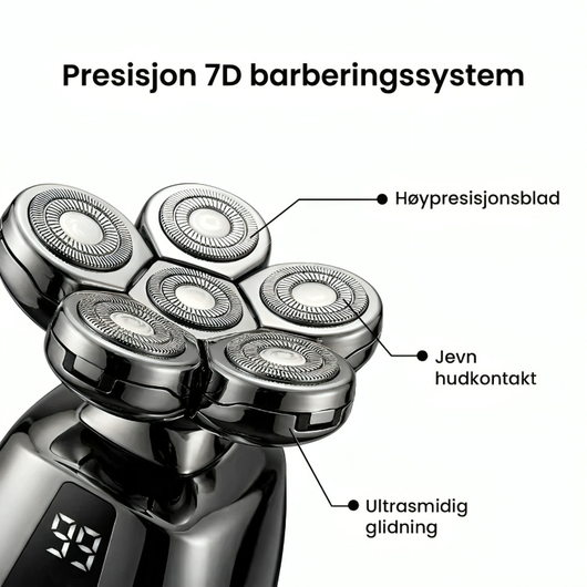 Diagram over 7D-barberhovedets høypresisjonsblad og konturfølgende design
