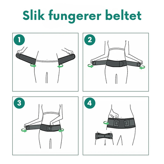 Bekkenbelte i svart med justerbar kompresjon for støtte til rygg, SI-ledd og hofter