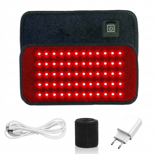 NordCura™ rødlysbehandlingsbelte med 60 infrarøde LED-dioder for smertelindring og muskelrestitusjon – fleksibelt pute med USB-lading og justerbar stropp