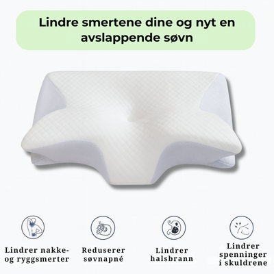 Ergonomisk pute som lindrer nakke- og ryggsmerter, reduserer søvnapné, halsbrann og skulderspenninger – for en avslappende søvn.