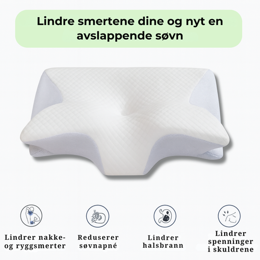 Ergonomisk pute som lindrer nakke- og ryggsmerter, reduserer søvnapné, halsbrann og skulderspenninger – for en avslappende søvn.