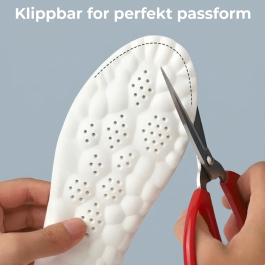 FootRelief™-skinnlegg som kan klippes til for perfekt passform – tilpass størrelsen med en saks langs den stiplede linjen for alle skostørrelser