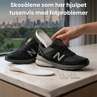 FootRelief™ ortopediske innleggssåler i svarte joggesko – innleggssåler som hjelper mot fotproblemer, hælspore og dårlig holdning