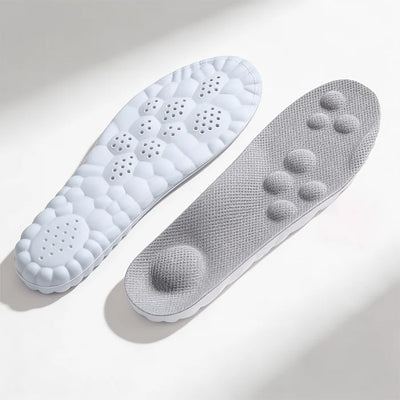 FootRelief™ innleggssåler for for- og bakfoten – overdel i pustende mesh og underside i hvitt latexskum med sekskantet dempingsmønster