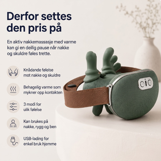 Elektrisk nakkemassasjeapparat med varme og knådning – 3 innstillinger for nakke, skuldre og rygg