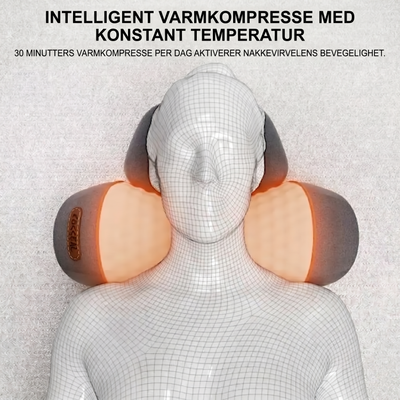 3-i-1 nakkemassasjepute med intelligent varmekompress – illustrerer hvordan puten varmer nakken med konstant temperatur