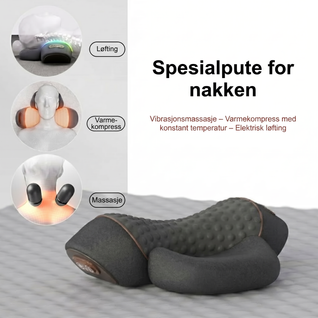 3-i-1 nakkemassasjepute med varme, vibrasjon og nakkestrekk