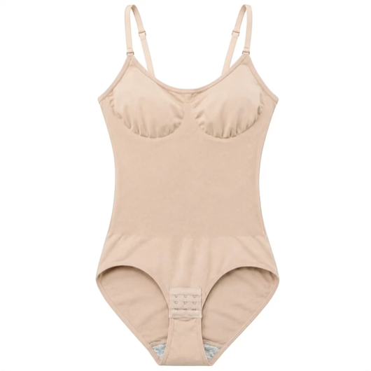 Shaping Body i beige med åpen skritt, sett forfra