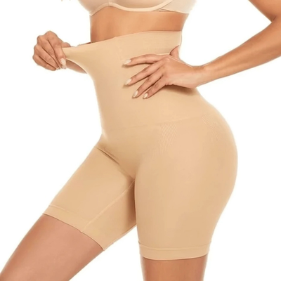 Shaping-shorts med høy midje i beige – midjebåndet kan justeres for hånd, sideåpning