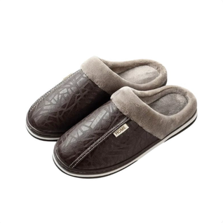 Varmfôrede innetøfler i kunstlær – Sklisikre slip-on-tøfler med varm krage