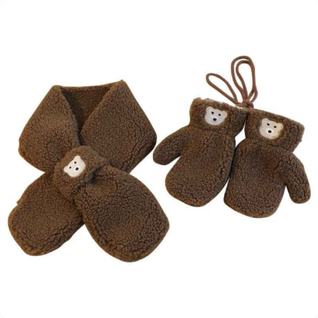 Vintersett for barn – Fleecevanter og skjerf med bjørnemotiv, varm fleece